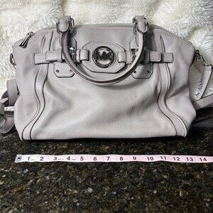 Michael Kors Satchel Shoulder Bag Womens Medium Gray Pebbled Leather MK
